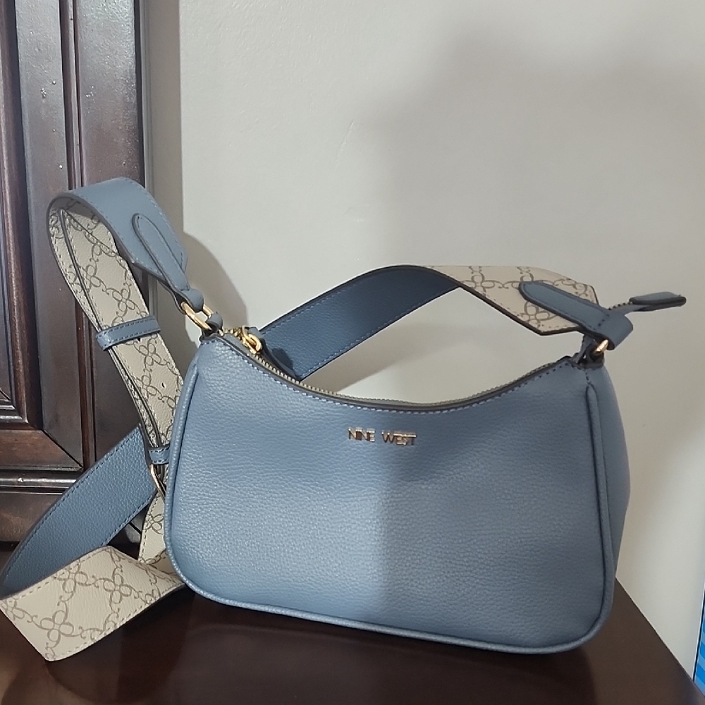 Nine West Blue Leather Shoulder Bag with Hobo Silhouette